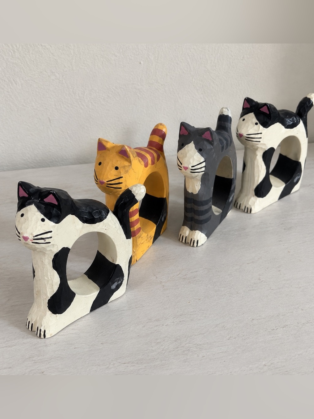 Vintage Hallmark Cat Wood Napkin Rings Set of 4 1980s 1990s Retro Table Decor